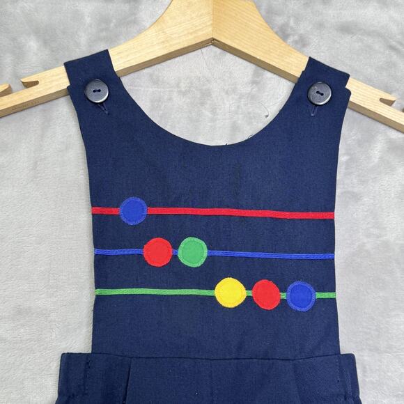 Eiseman Boys Shortall Romper Youth Size T4 Navy Blue Wool Blend Applique USA Vtg - Picture 3 of 6